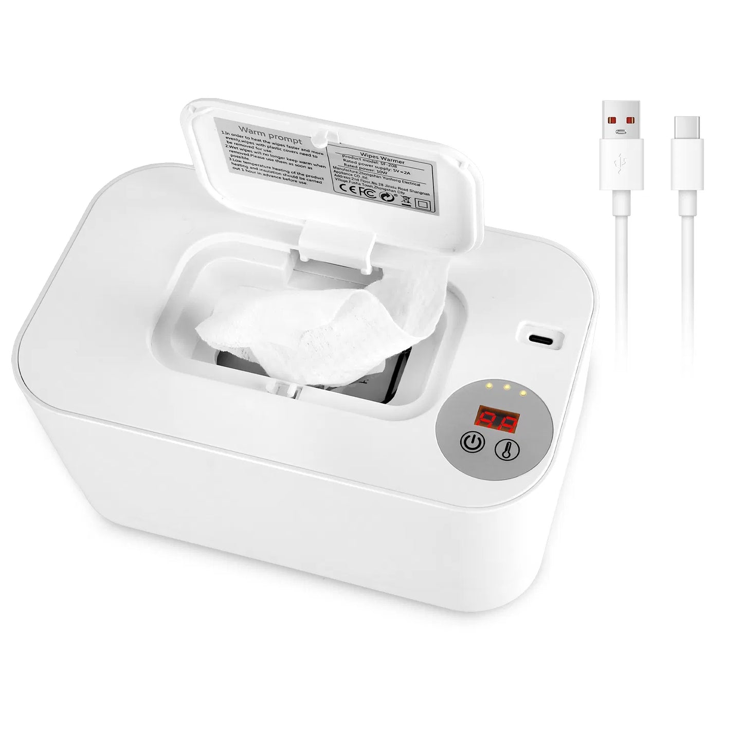 Baby Wipe Warmer With 3 Temperature Settings Type-C Powered Baby Wet Wipes Dispenser With Night Light Large Capacity Diaper Wipe Warmer For Baby GPCT5369