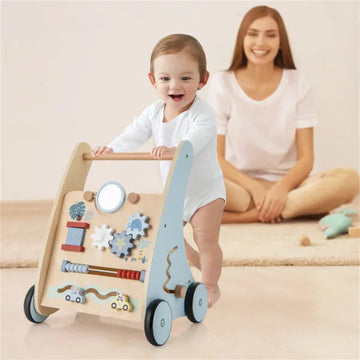 Multi-Functional Baby Activity Walker, Anti-O-Leg Design Wooden Walker With Storage For Toddlers